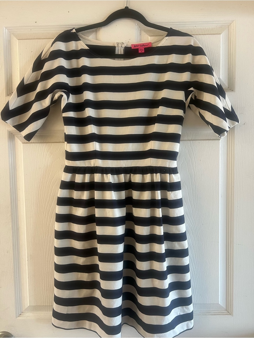 Betsey Johnson Navy and White Striped Fit-and-Flare Dress